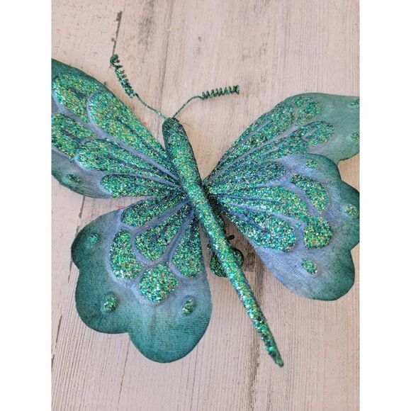Large blue glitter clip-on butterfly unique ornament Xmas - Picture 2 of 8